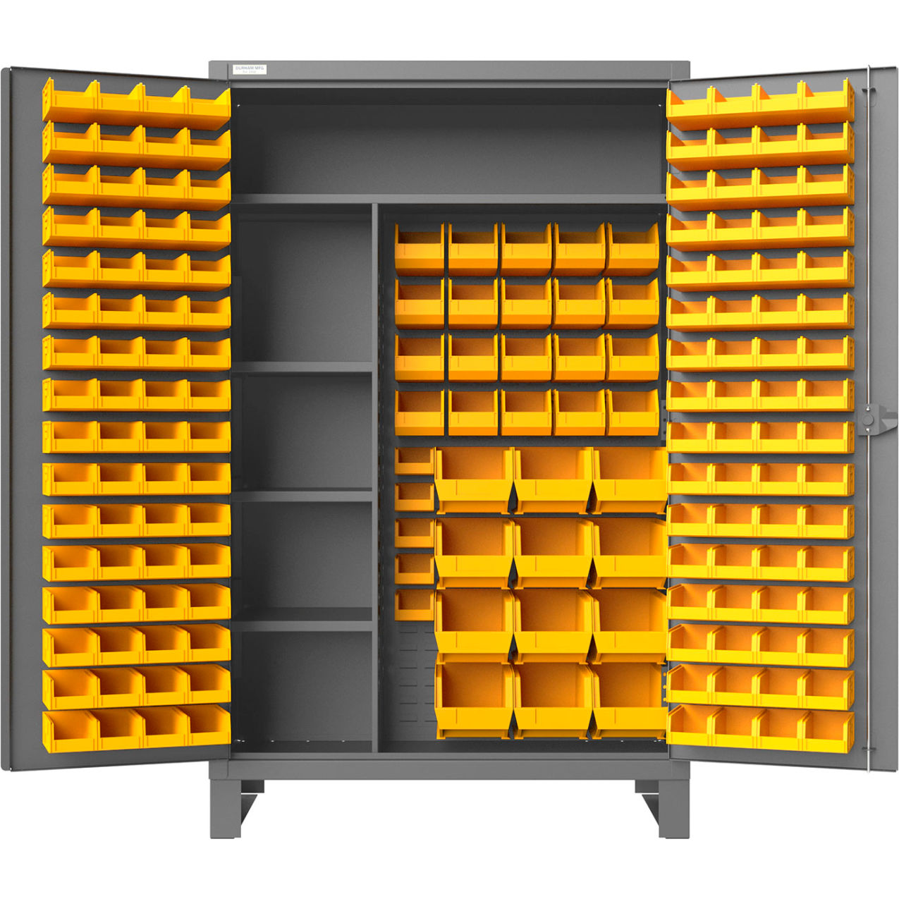Maintenance Cabinet, 12 Ga., 165 Yellow Bins, All-Welded, 48"W x 24"D x 78"H, Gray