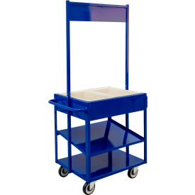 HD Mobile Merchandising Comfort Cart with Cold Food Pans & Signage Rail, Blue