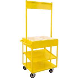 HD Mobile Merchandising Comfort Cart with Cold Food Pans & Signage Rail, Yellow