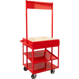 HD Mobile Merchandising Comfort Cart with Cold Food Pans & Signage Rail, Red