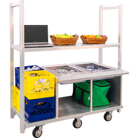 Heavy Duty Mobile Meal Cart with 2 Fold-Up Tray Slides, Silvery White/Dull Gray