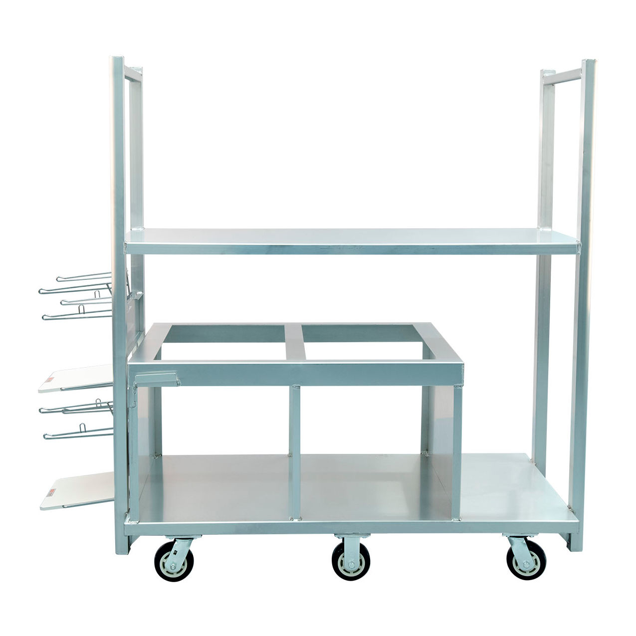 HD Mobile Grab & Go Meal Cart with 2 Plastic Bag Holders, Silvery White/Dull Gray