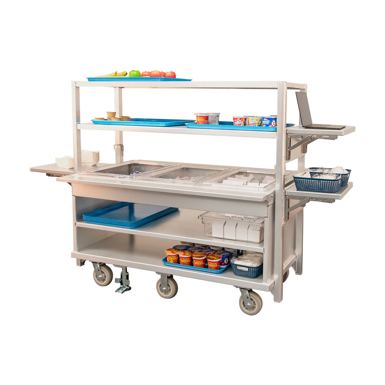 HD Mobile Breakfast & Meal Service w/ Fold-Down Shelves, Silvery White/Dull Gray
