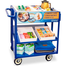 Heavy Duty Mobile Merchandising Comfort Cart with Cold Food Pans, Blue