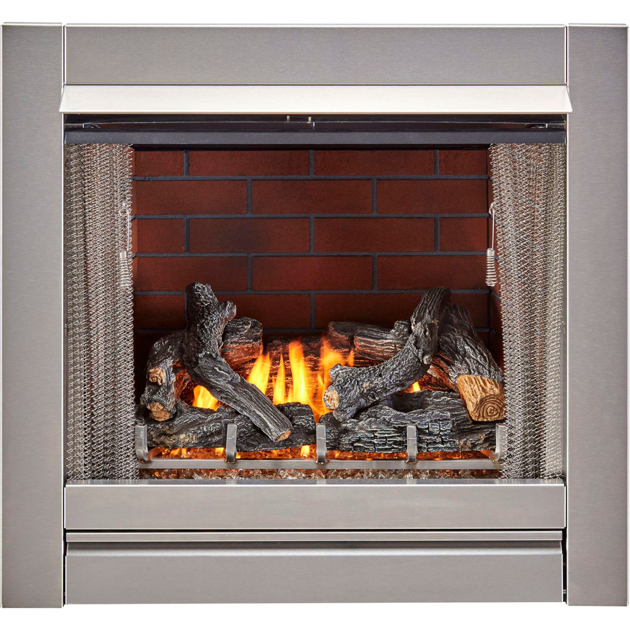 Outdoor Fireplace Insert with Log Set & Liner, 24000 BTU, Vintage Red