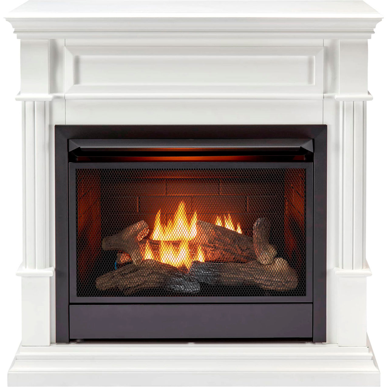 Natural Gas Vent Free Fireplace System with Thermostat Control, 26000 BTU, White
