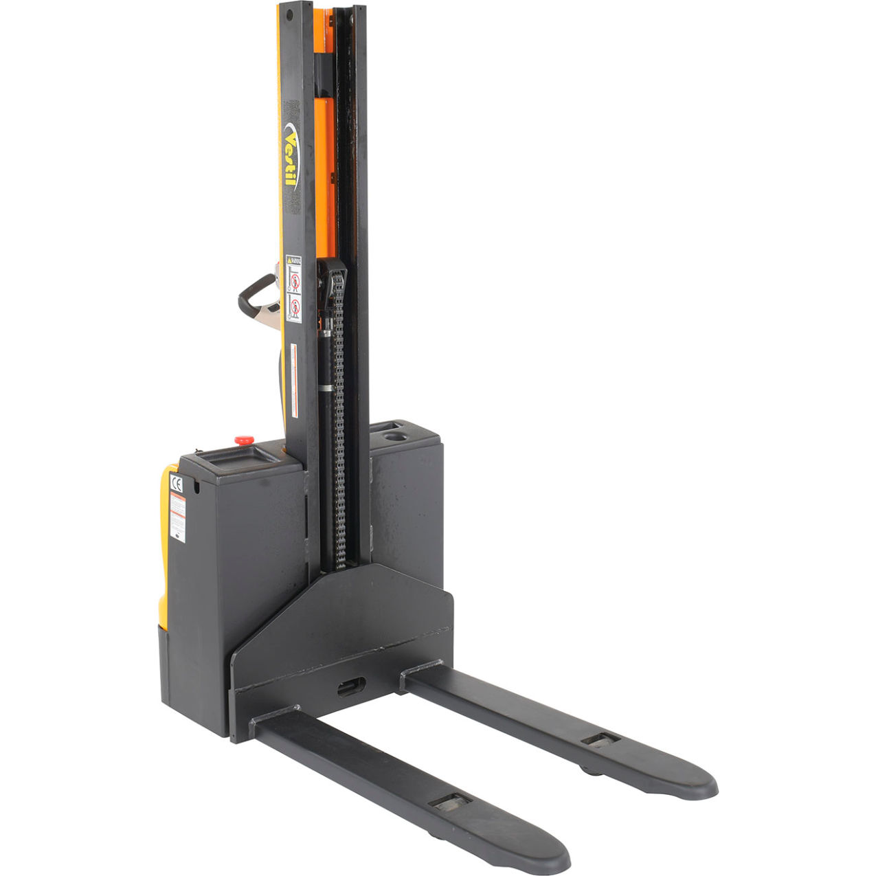 Steel Narrow Mast Stacker, DC Powered, 62" Lift, 2200 lb. Capacity