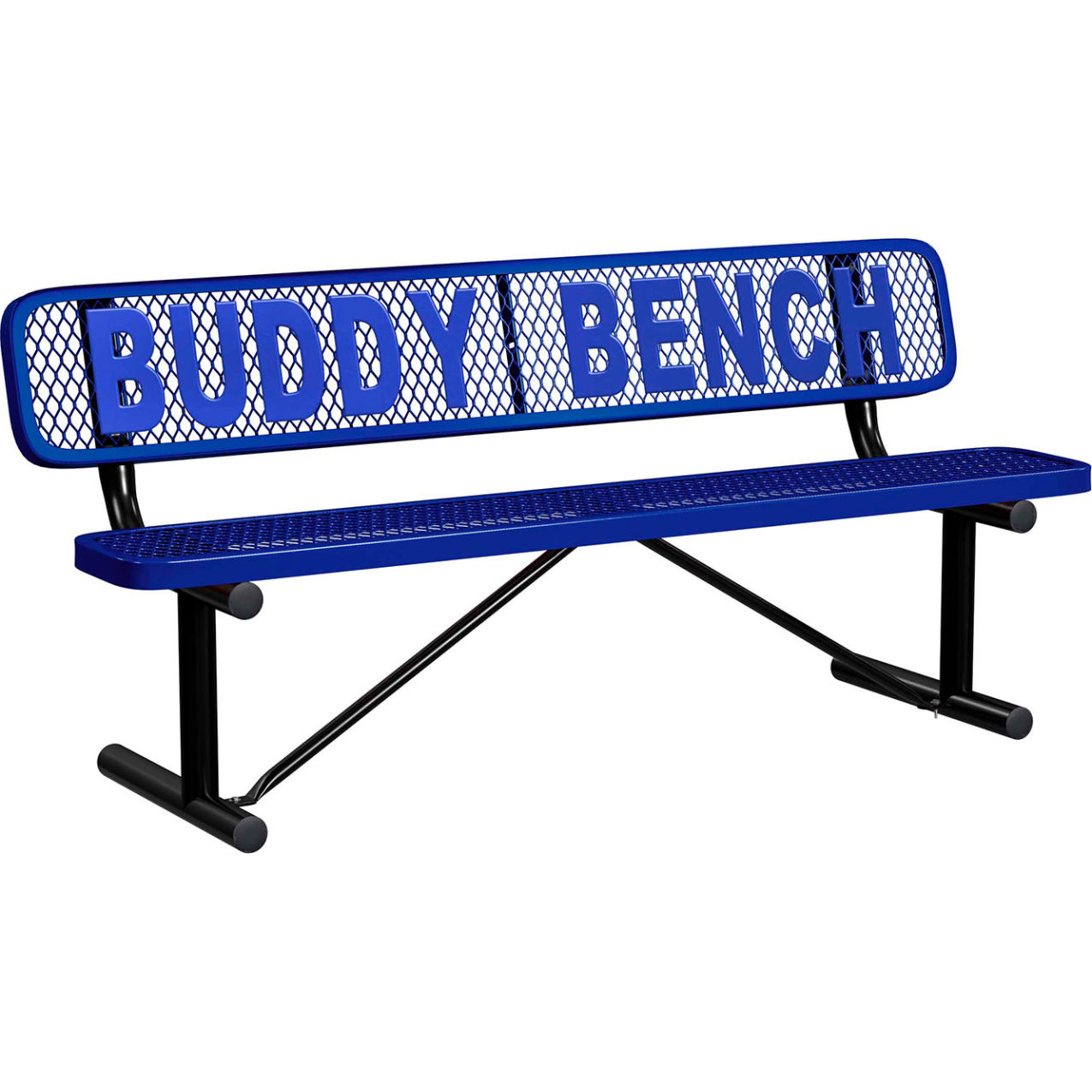 6' Personalized Standard Buddy Bench with Back, Expanded Metal, Portable, Navy