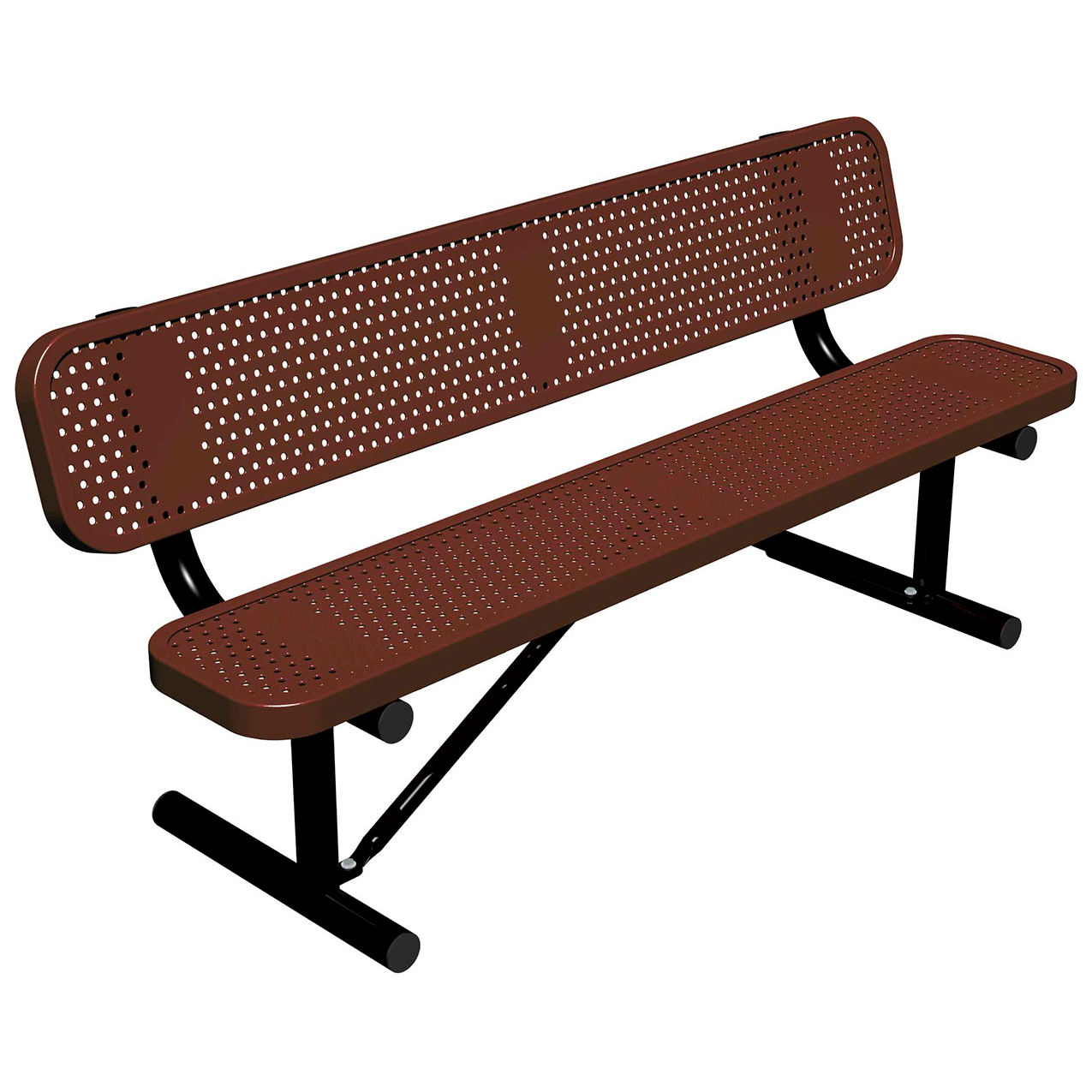 6' Standard Bench with Back, Perforated Metal, Portable, Brown