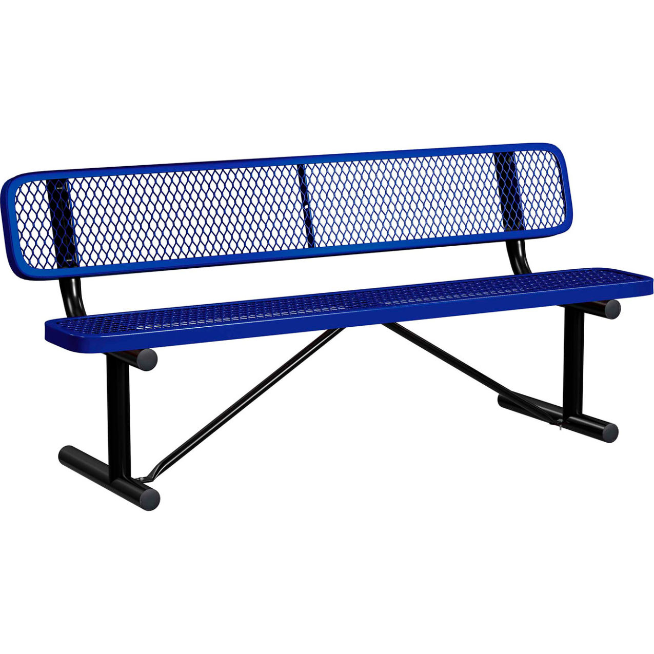 6' Standard Bench with Back, Expanded Metal, Portable, Navy