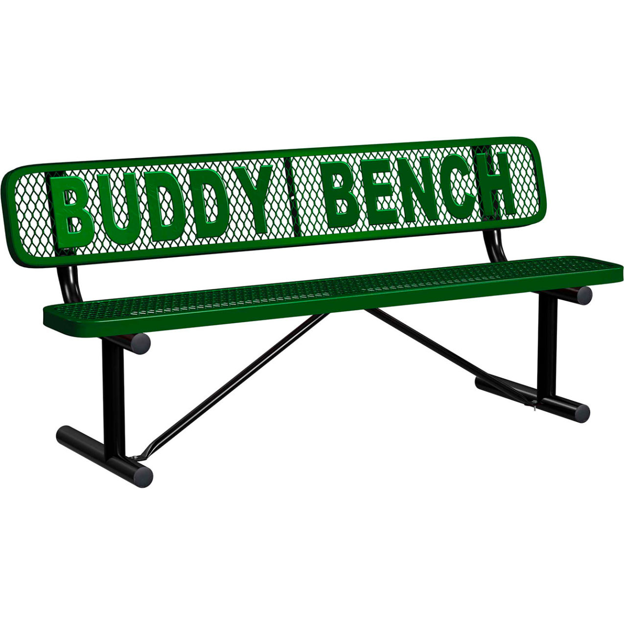 6' Personalized Std. Buddy Bench w/ Back, Expanded Metal, Portable, Black Green
