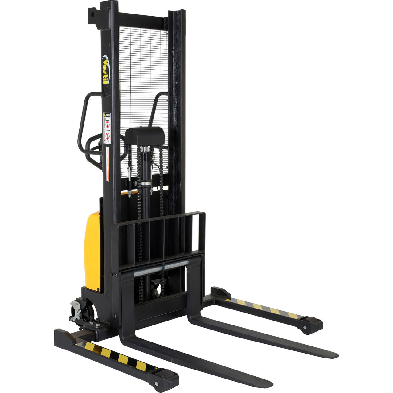 Hand Pump DC Powered Stacker with Adjustable Forks & Legs, 63" Lift, 2000 lb Capacity