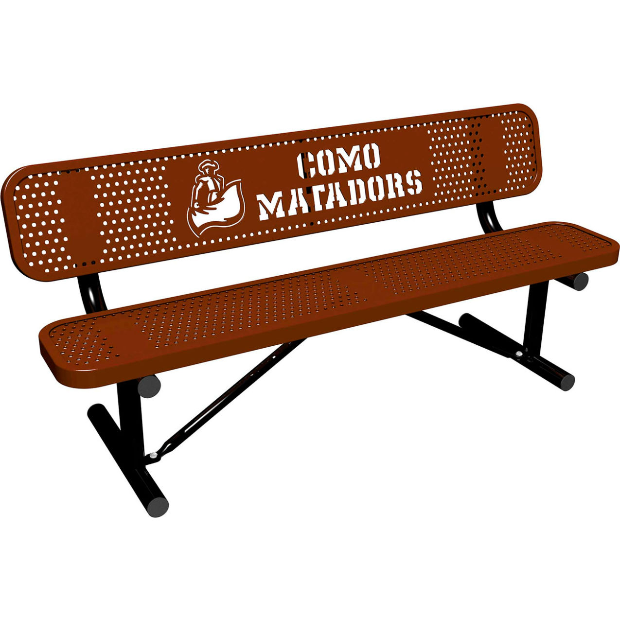 6' Personalized Standard Bench with Back, Perforated Metal, Portable, Brown
