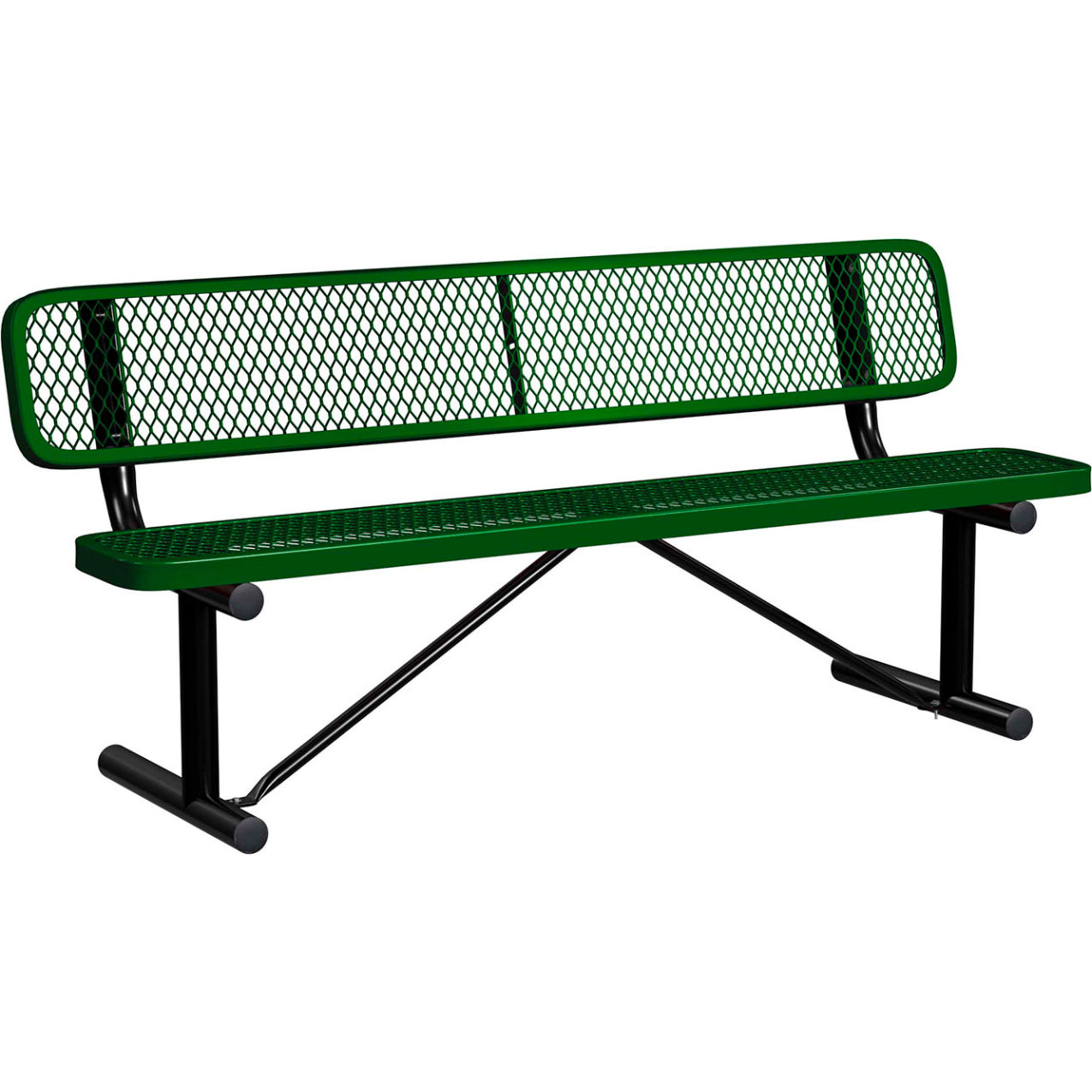 6' Standard Bench with Back, Expanded Metal, Portable, Black Green