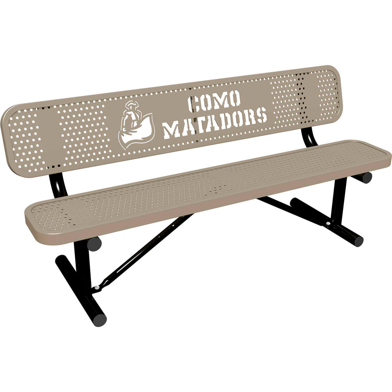 6' Personalized Standard Bench with Back, Perforated Metal, Portable, Beige