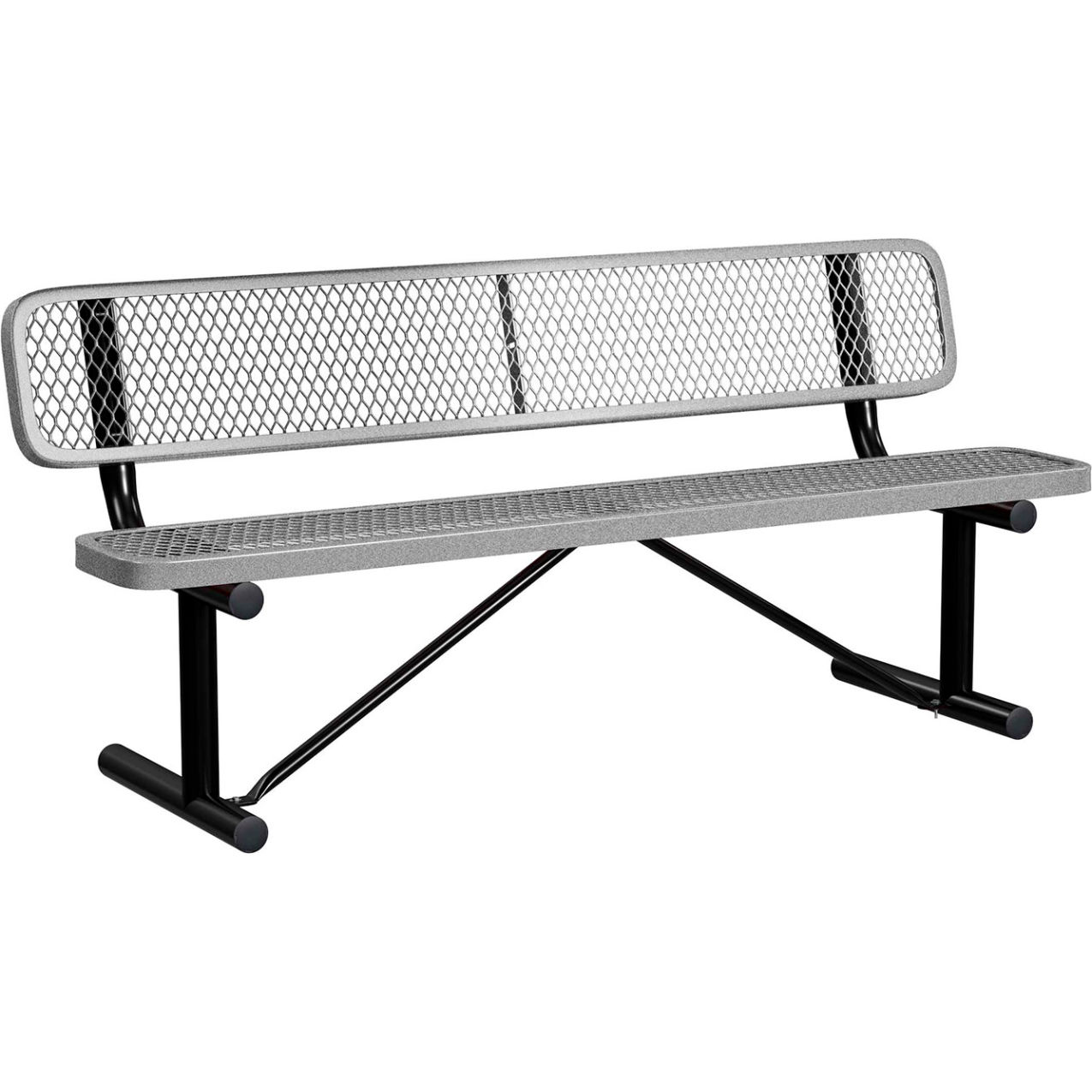 6' Standard Bench with Back, Expanded Metal, Portable, Granite