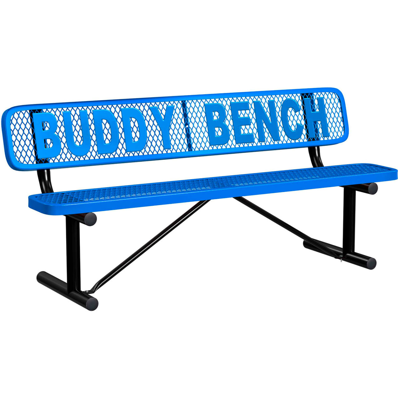 6' Personalized Standard Buddy Bench with Back, Expanded Metal, Portable, Blue