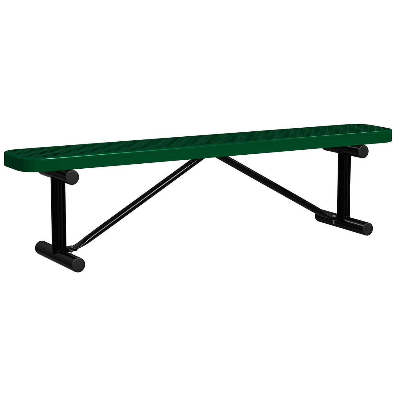 6' Standard Bench without Back, Expanded Metal, Portable, Black Green