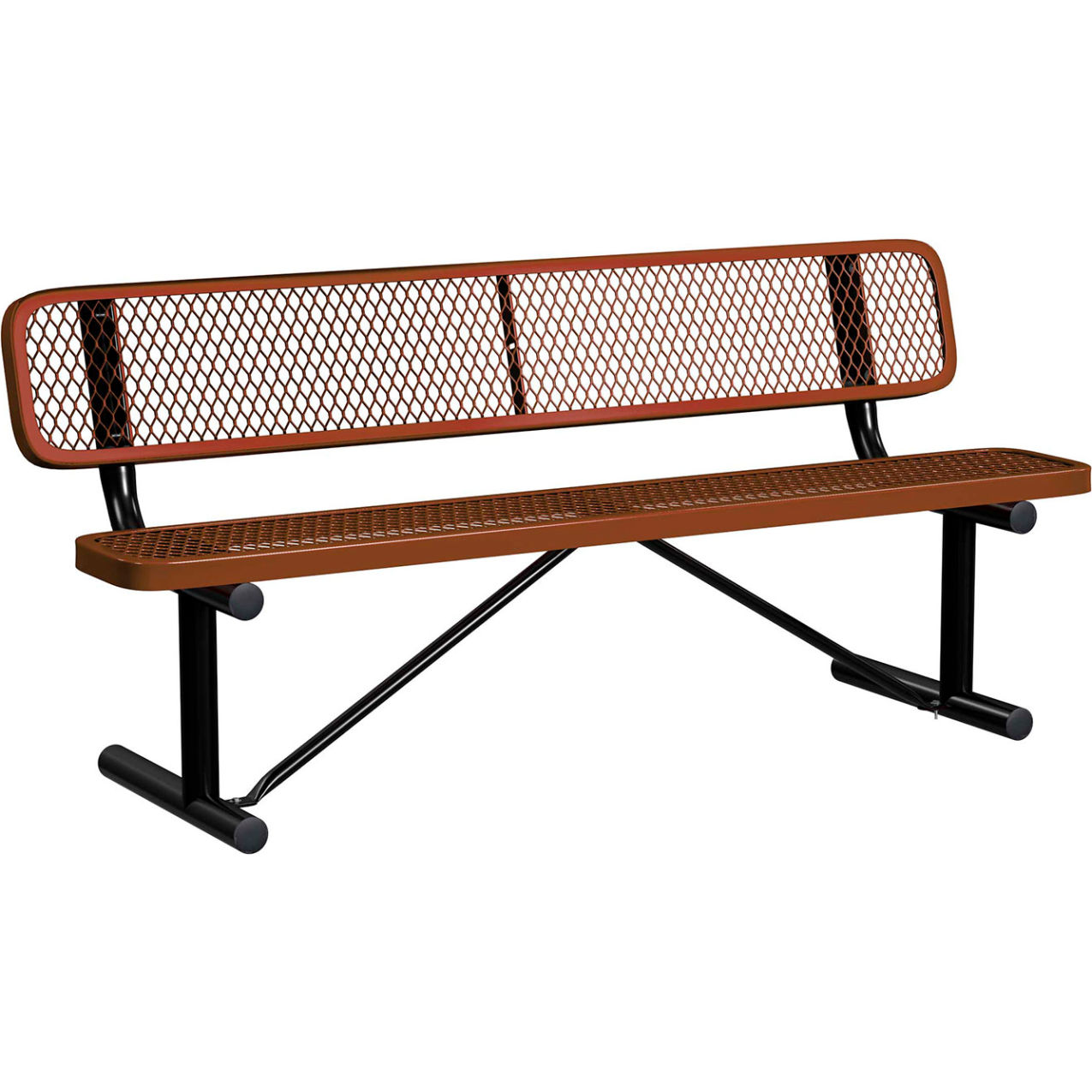 6' Standard Bench with Back, Expanded Metal, Portable, Brown
