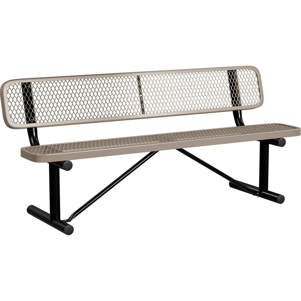 6' Standard Bench with Back, Expanded Metal, Portable, Beige