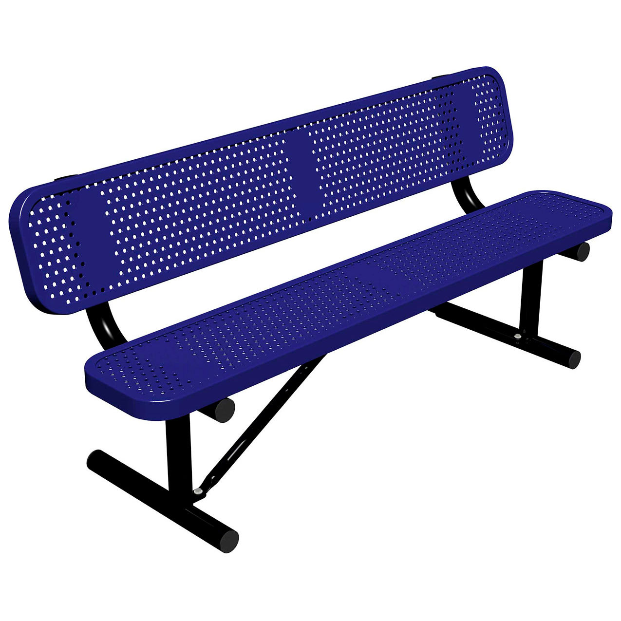 6' Standard Bench with Back, Perforated Metal, Portable, Navy
