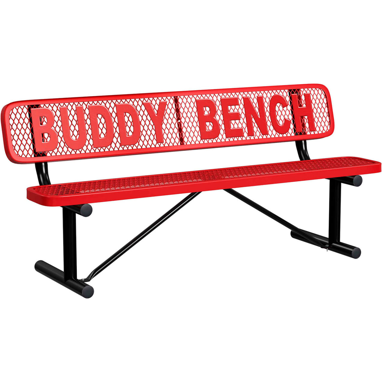 6' Personalized Standard Buddy Bench with Back, Expanded Metal, Portable, Red