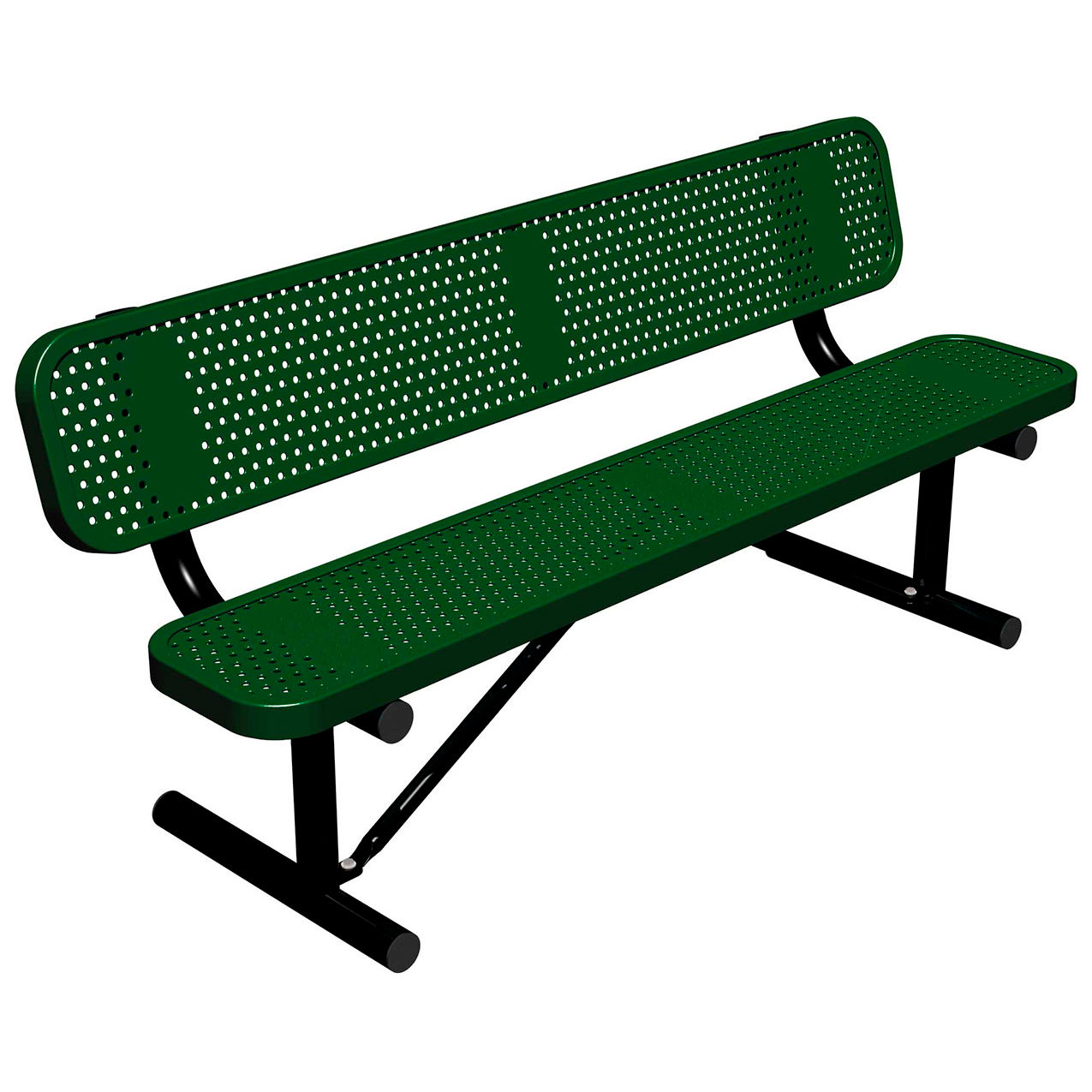 6' Standard Bench with Back, Perforated Metal, Portable, Black Green