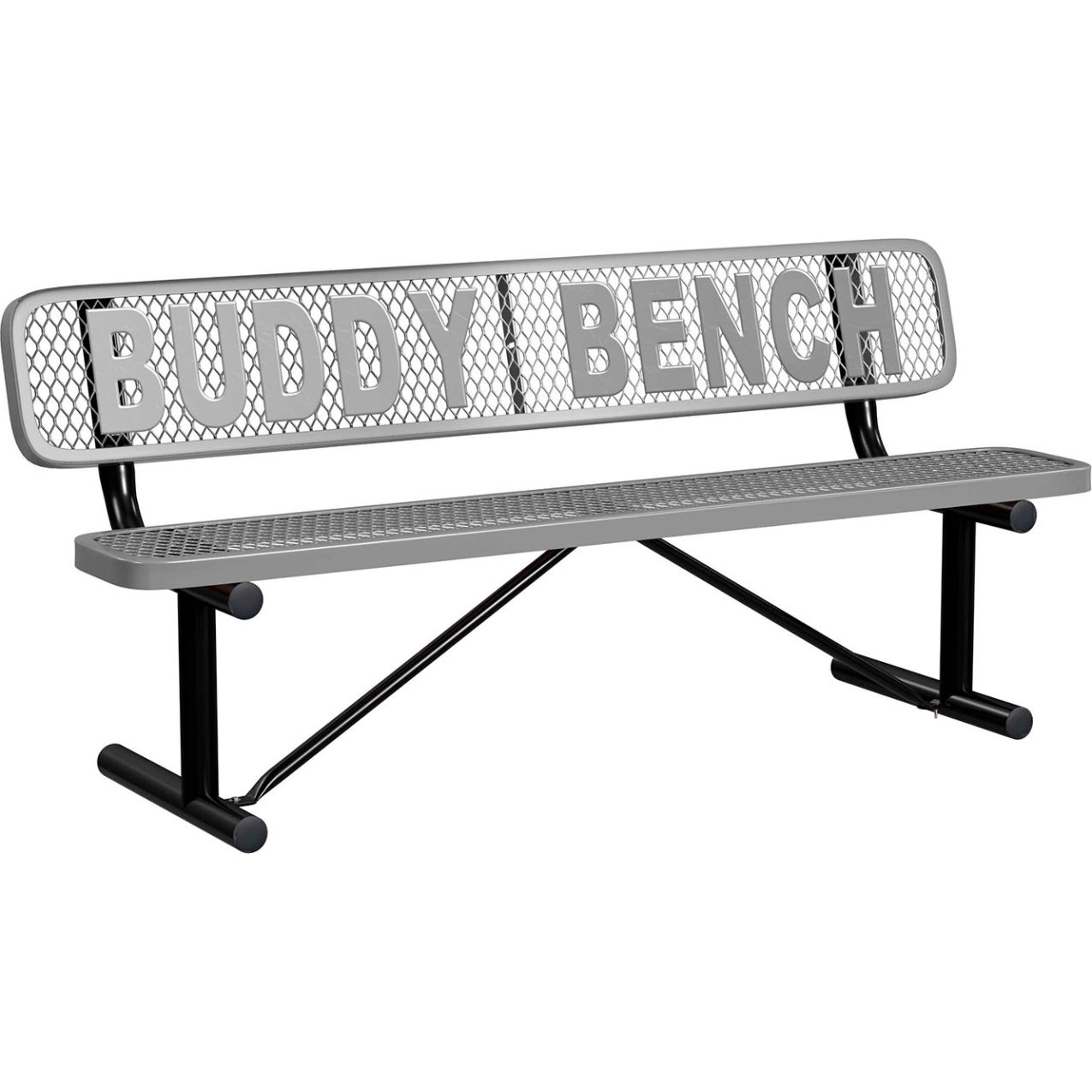 6' Personalized Standard Buddy Bench with Back, Expanded Metal, Portable, Gray