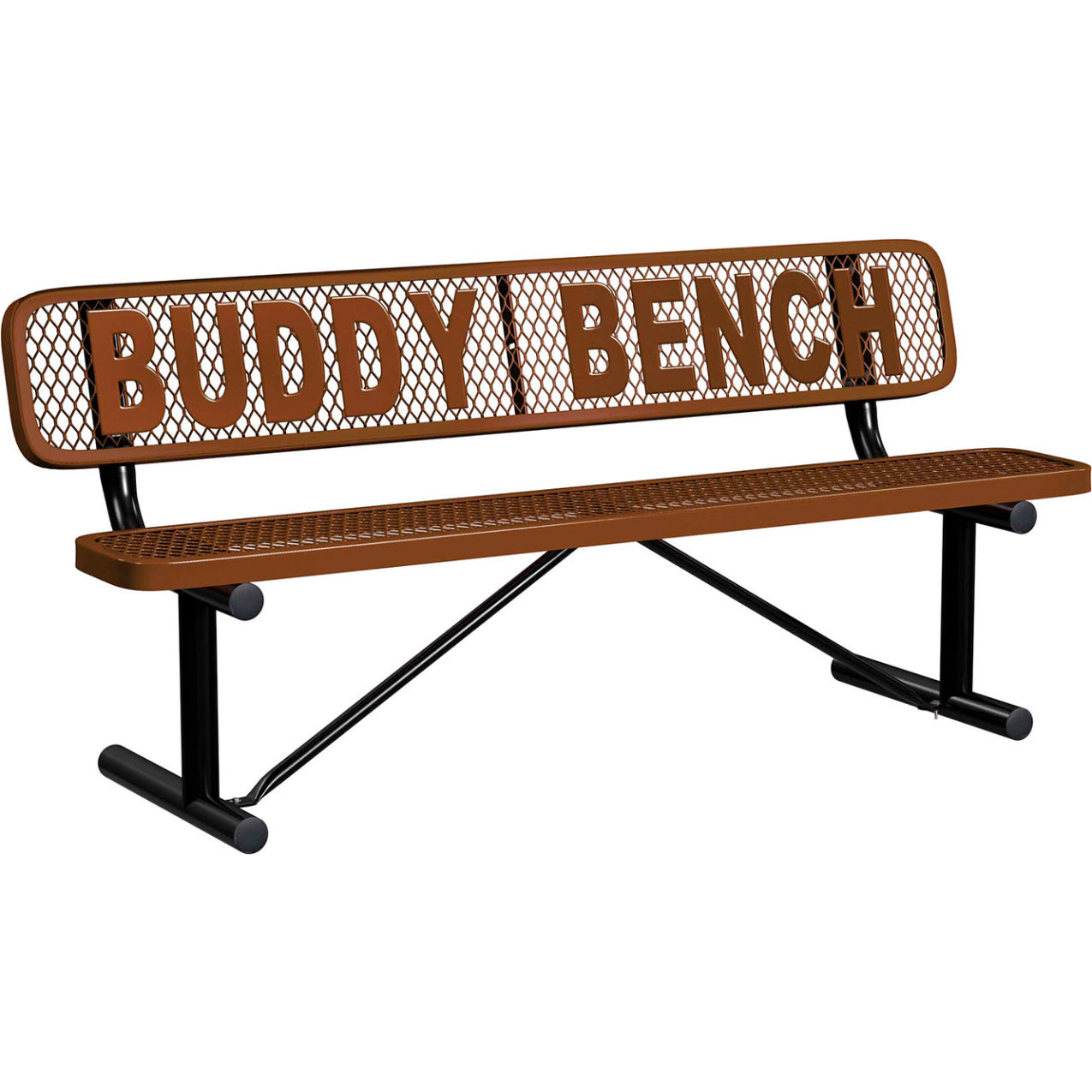 6' Personalized Standard Buddy Bench with Back, Expanded Metal, Portable, Brown