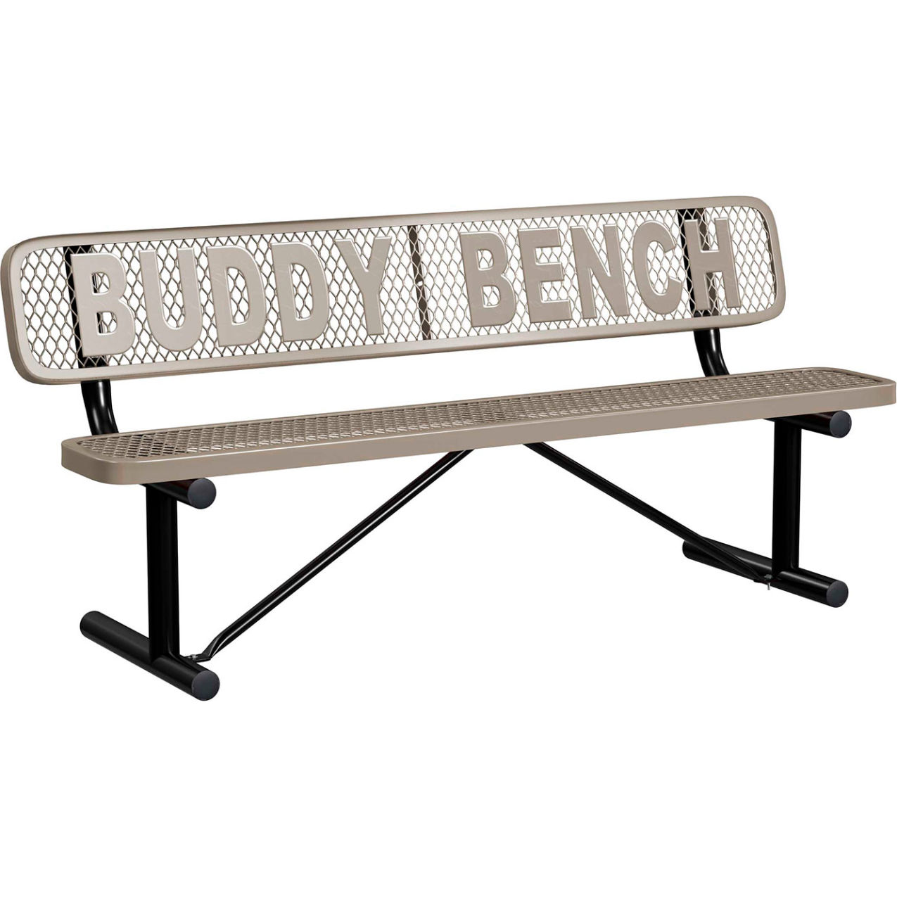 6' Personalized Standard Buddy Bench with Back, Expanded Metal, Portable, Beige