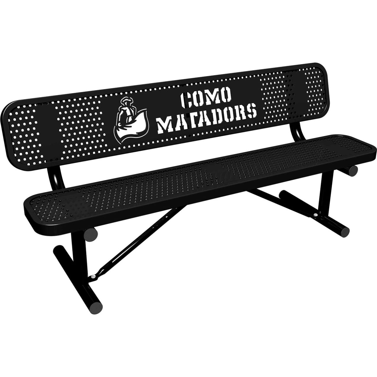 6' Personalized Standard Bench with Back, Perforated Metal, Portable, Black