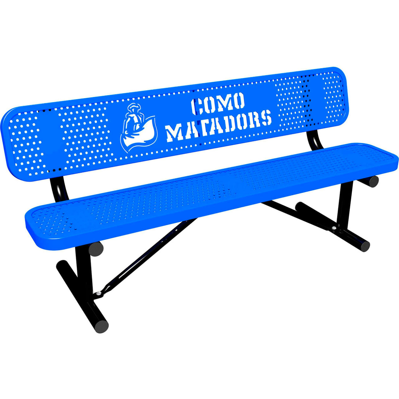 6' Personalized Standard Bench with Back, Perforated Metal, Portable, Blue