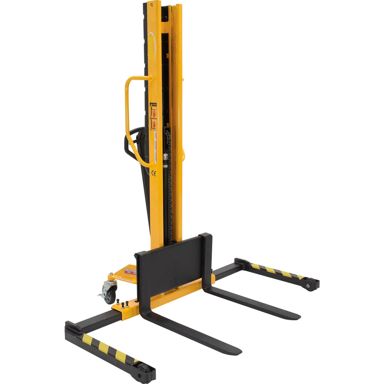 Steel Manual Stacker, Narrow Mast, Adjustable Forks & Legs, 62" Lift, 1000 lb Capacity