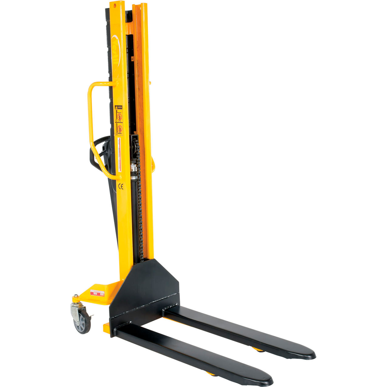 Steel Manual Stacker, Narrow Mast, Fixed Forks & Legs, 62" Lift, 1000 lb Capacity
