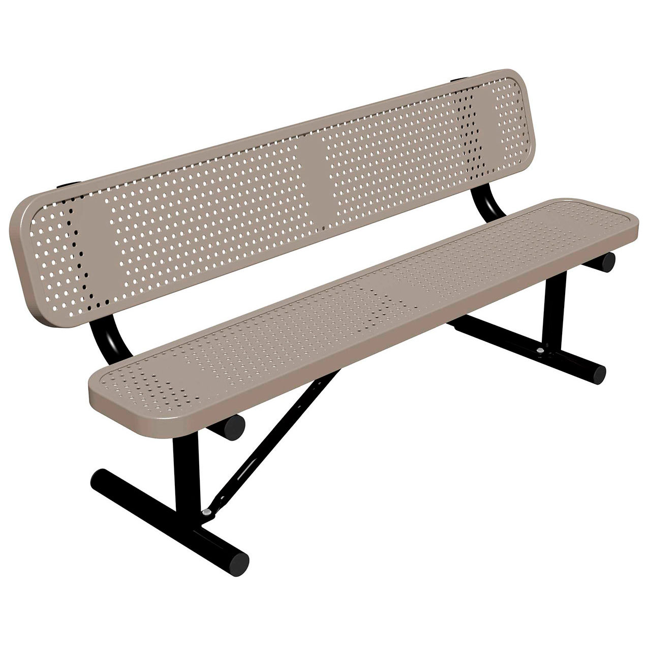 6' Standard Bench with Back, Perforated Metal, Portable, Beige
