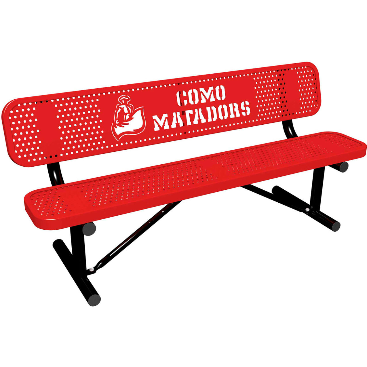 6' Personalized Standard Bench with Back, Perforated Metal, Portable, Red