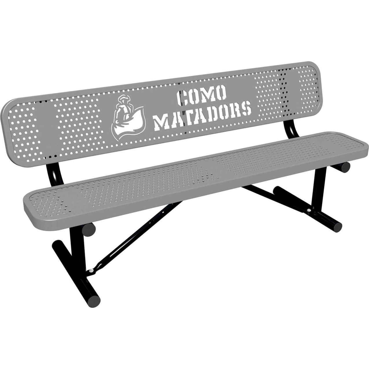 6' Personalized Standard Bench with Back, Perforated Metal, Portable, Gray