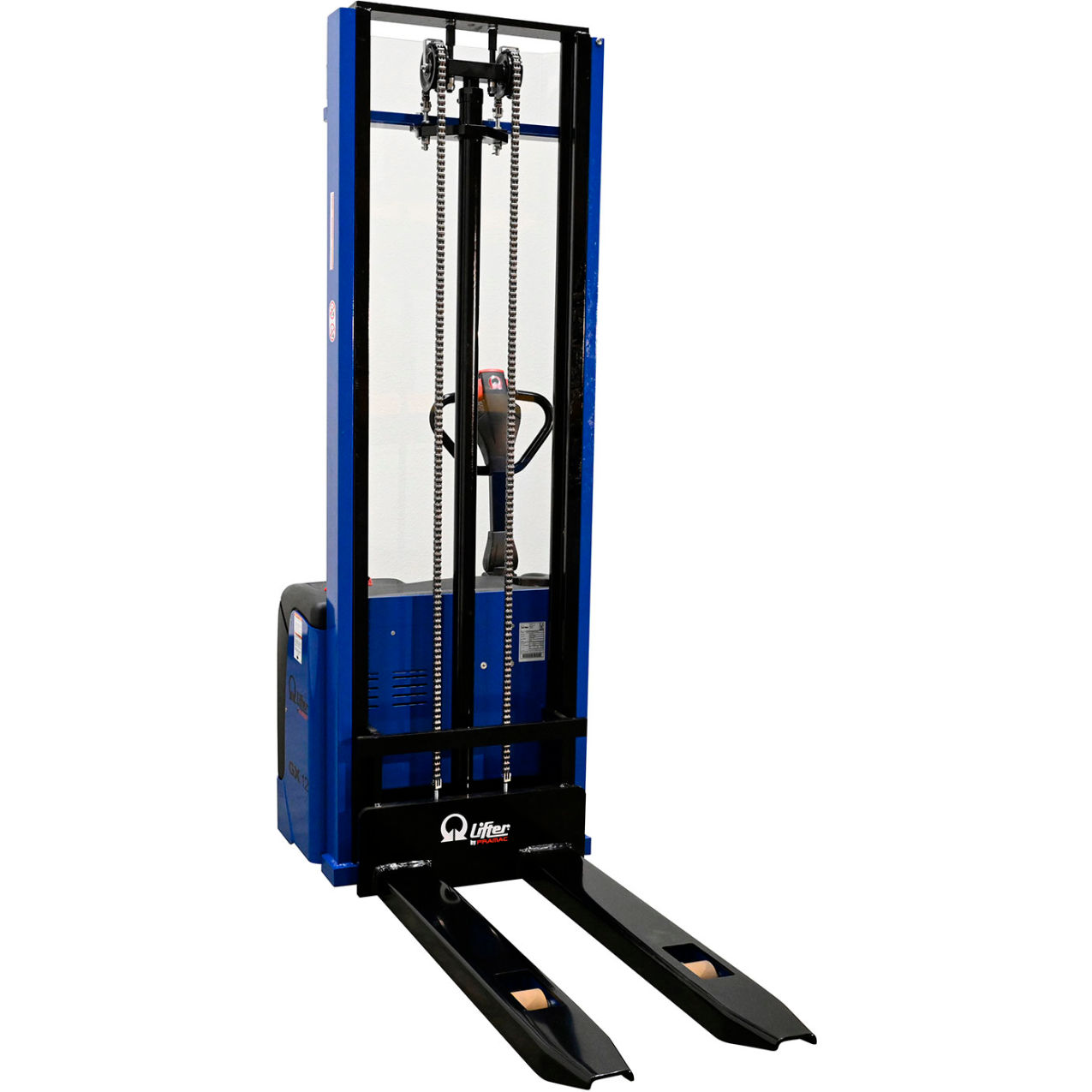 Steel Pramac Battery Powered Fixed Fork Stacker, 137" Lift, 2500 lb Capacity