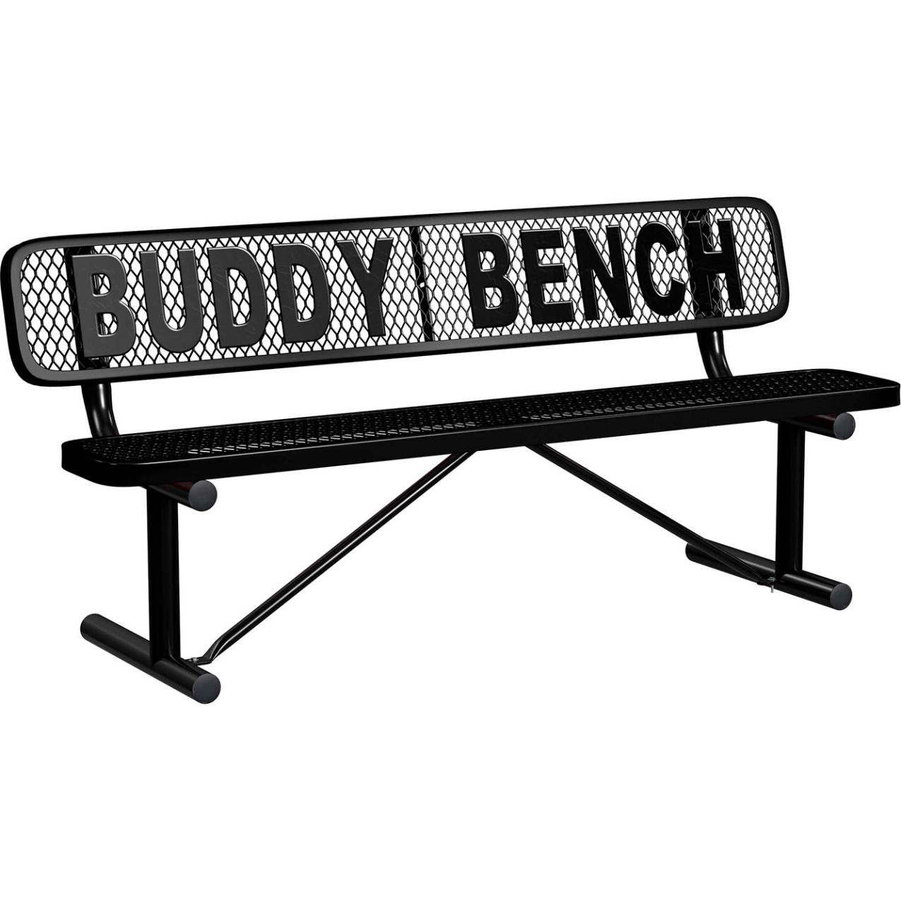 6' Personalized Standard Buddy Bench with Back, Expanded Metal, Portable, Black