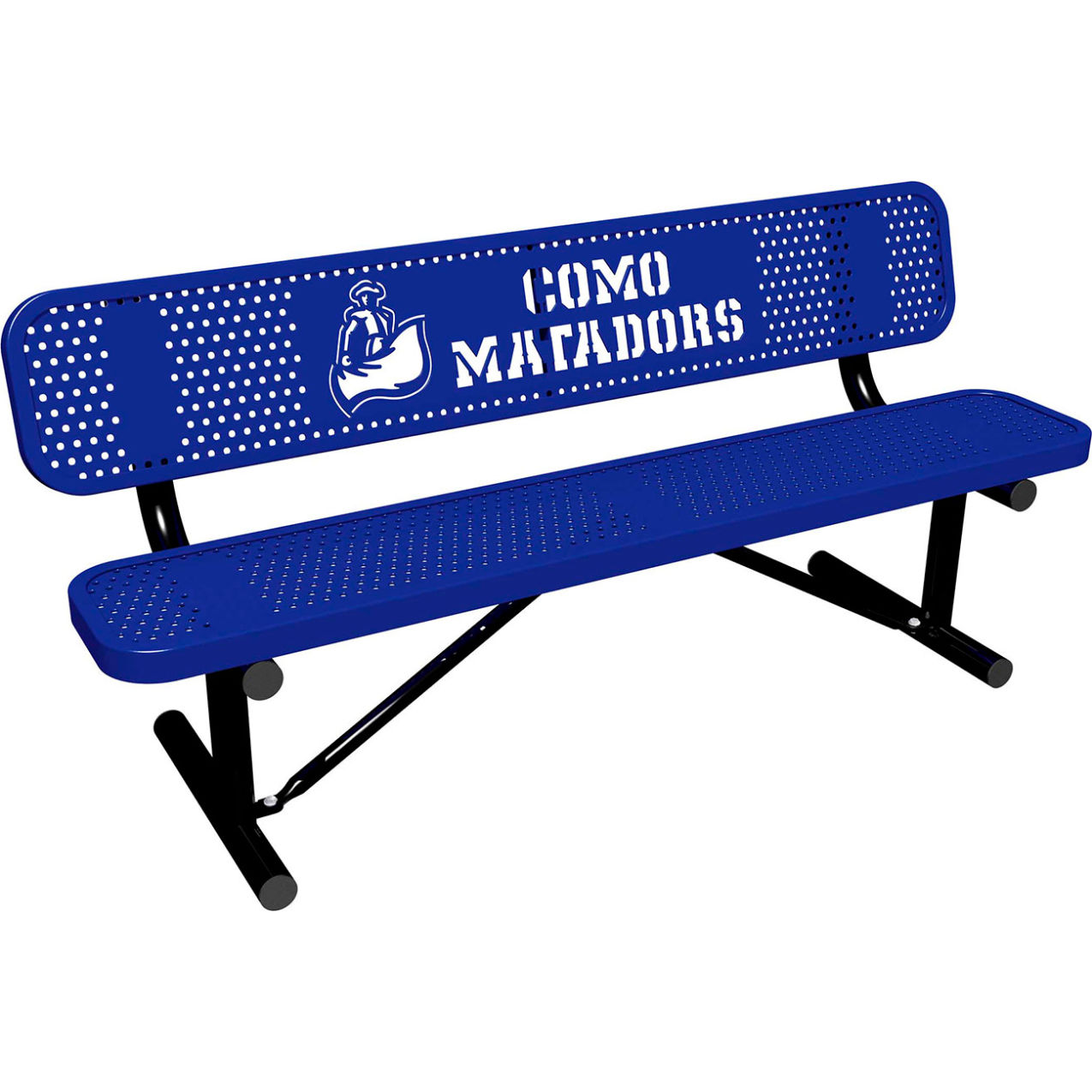 6' Personalized Standard Bench with Back, Perforated Metal, Portable, Navy