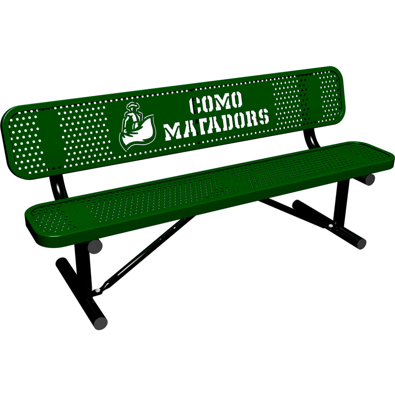 6' Personalized Standard Bench w/ Back, Perforated Metal, Portable, Black Green