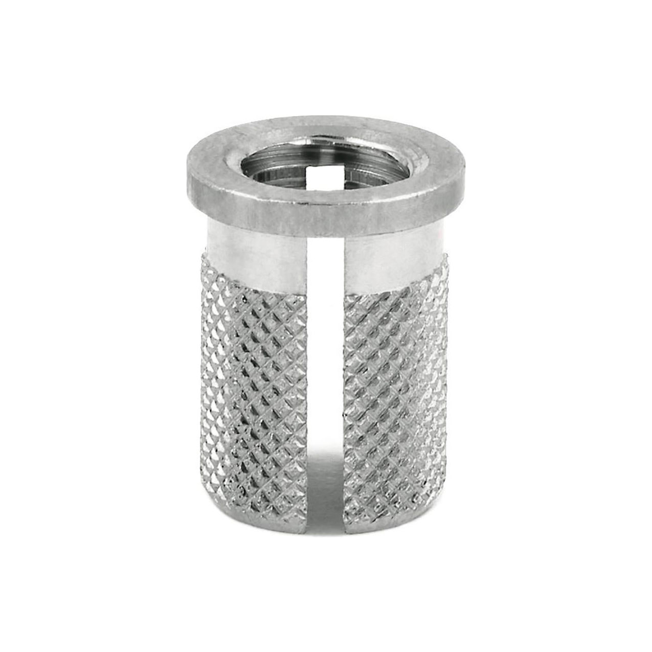M8-1.25 Threaded Insert For Plastic, Flanged, SS, 9/16" Long