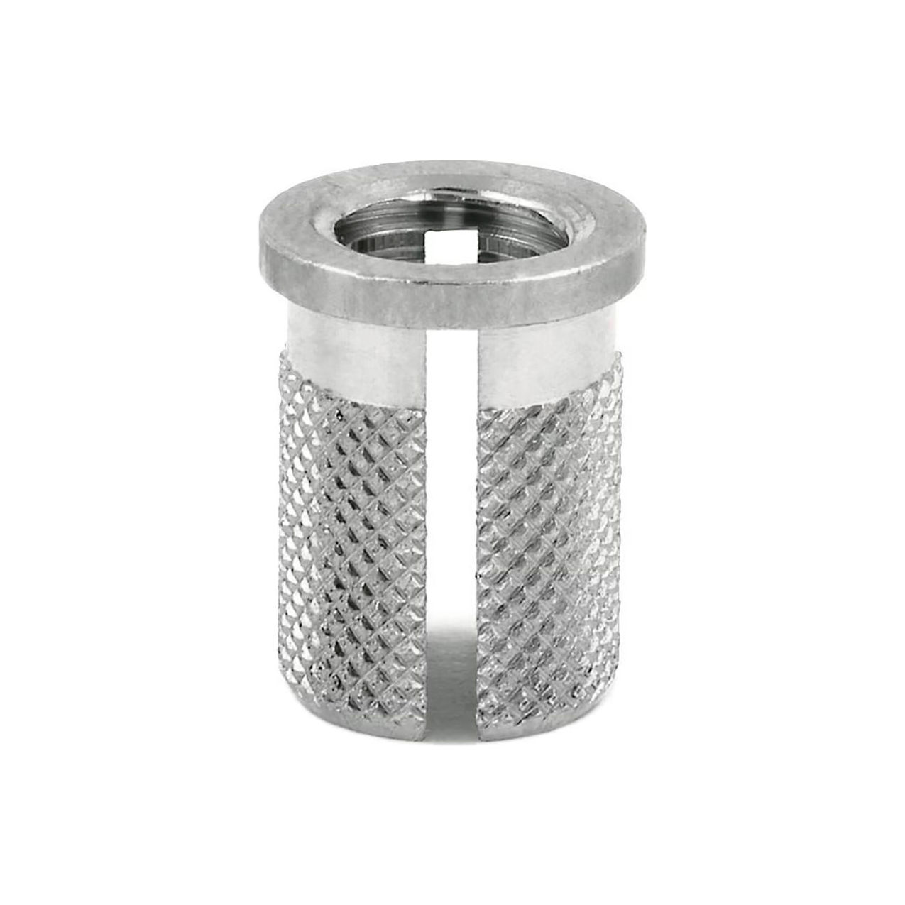 M8-1.25 Threaded Insert For Plastic, Flush, SS, 9/16" Long