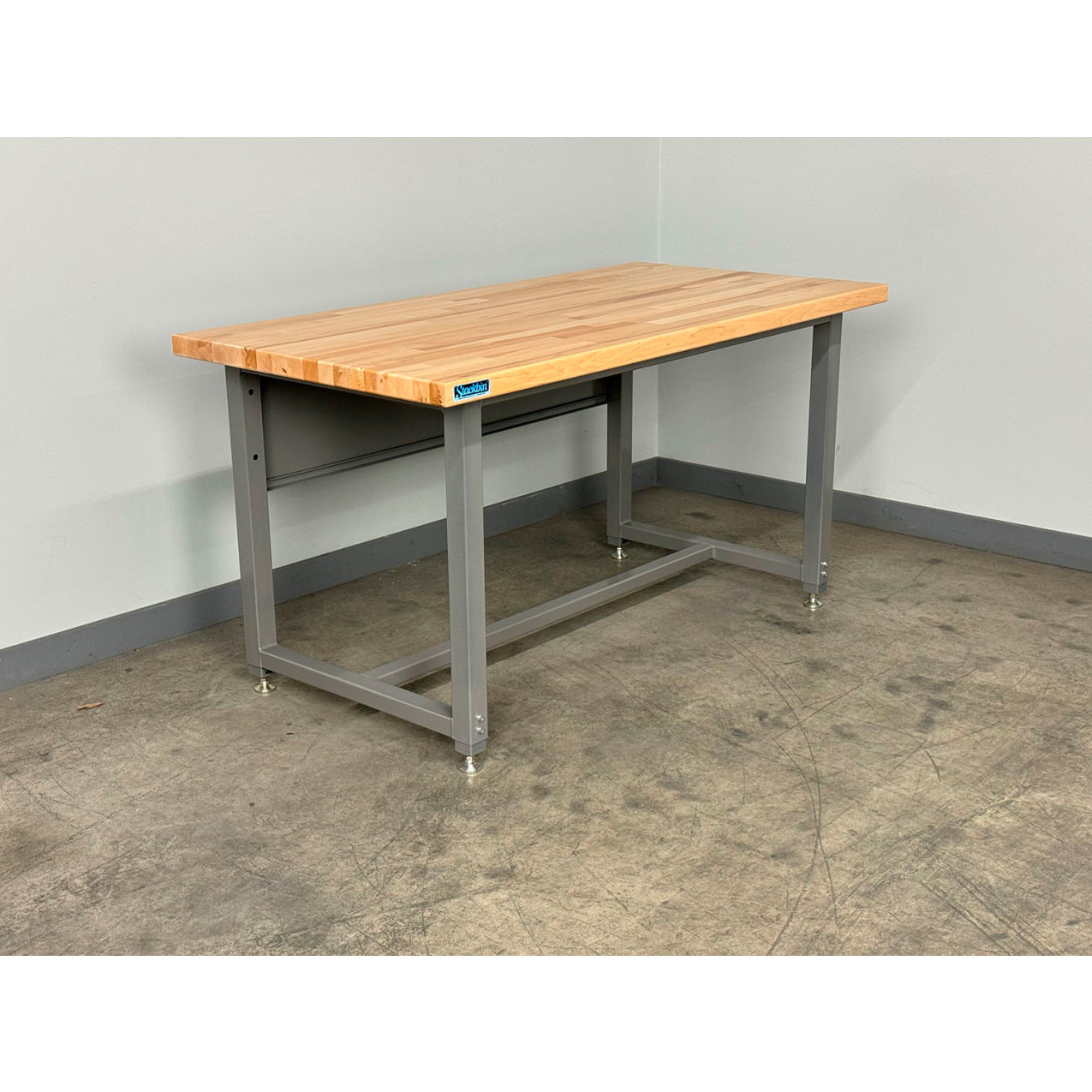 1505 Adjustable Height Workbench with Maple Butcher Block Top, 96"W x 30"D, Gray
