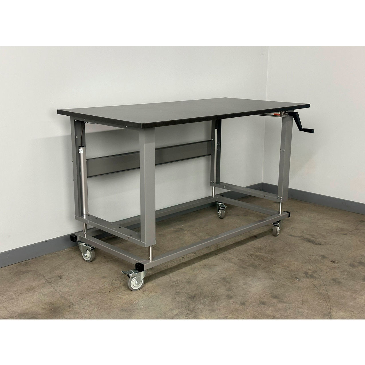 2500 Manual Hydro Lift Mobile Workbench, 48 x 36", Phenolic Beveled Edge, Gray