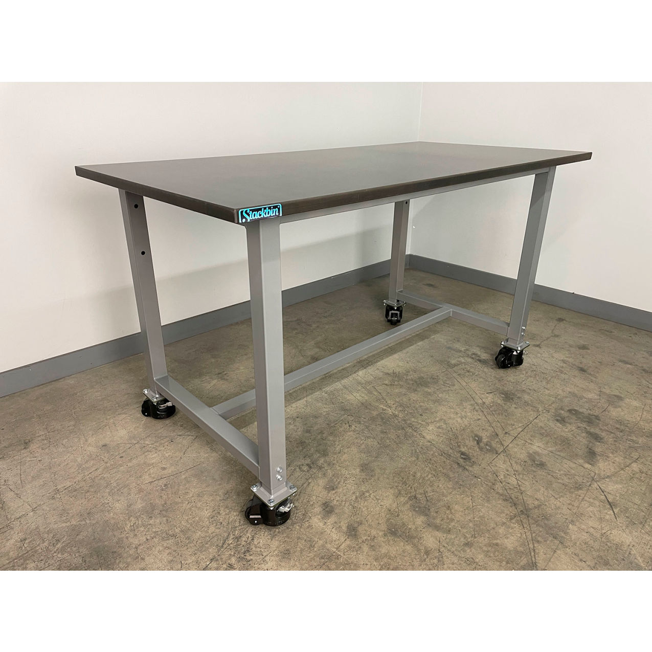 ISO Mobile Adj. Height Workbench, 60 x 30", Lab Grade Phenolic Beveled Edge, Gray