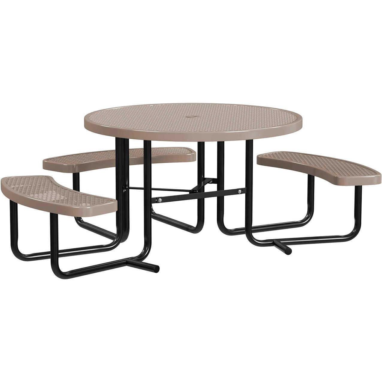 46" Round Standard ADA Picnic Table, Expanded Metal, Portable, Beige