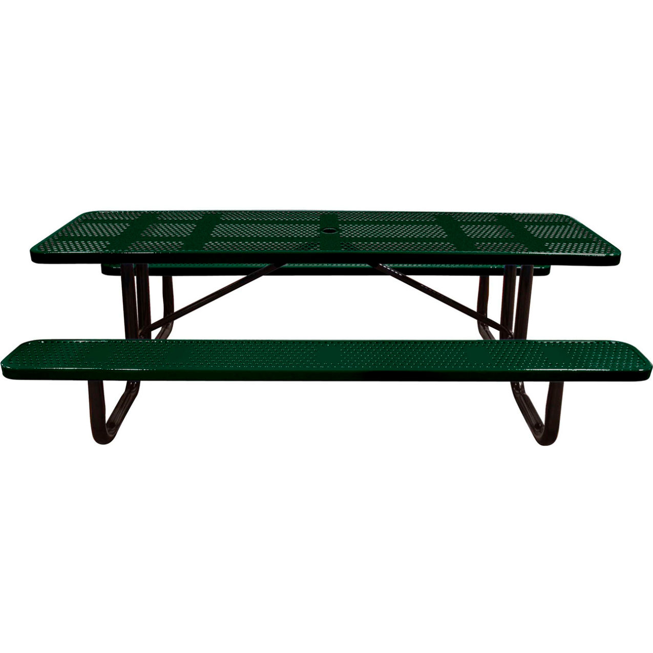 8' Rectangular Standard Picnic Table, Perforated Metal, Portable, Black Green