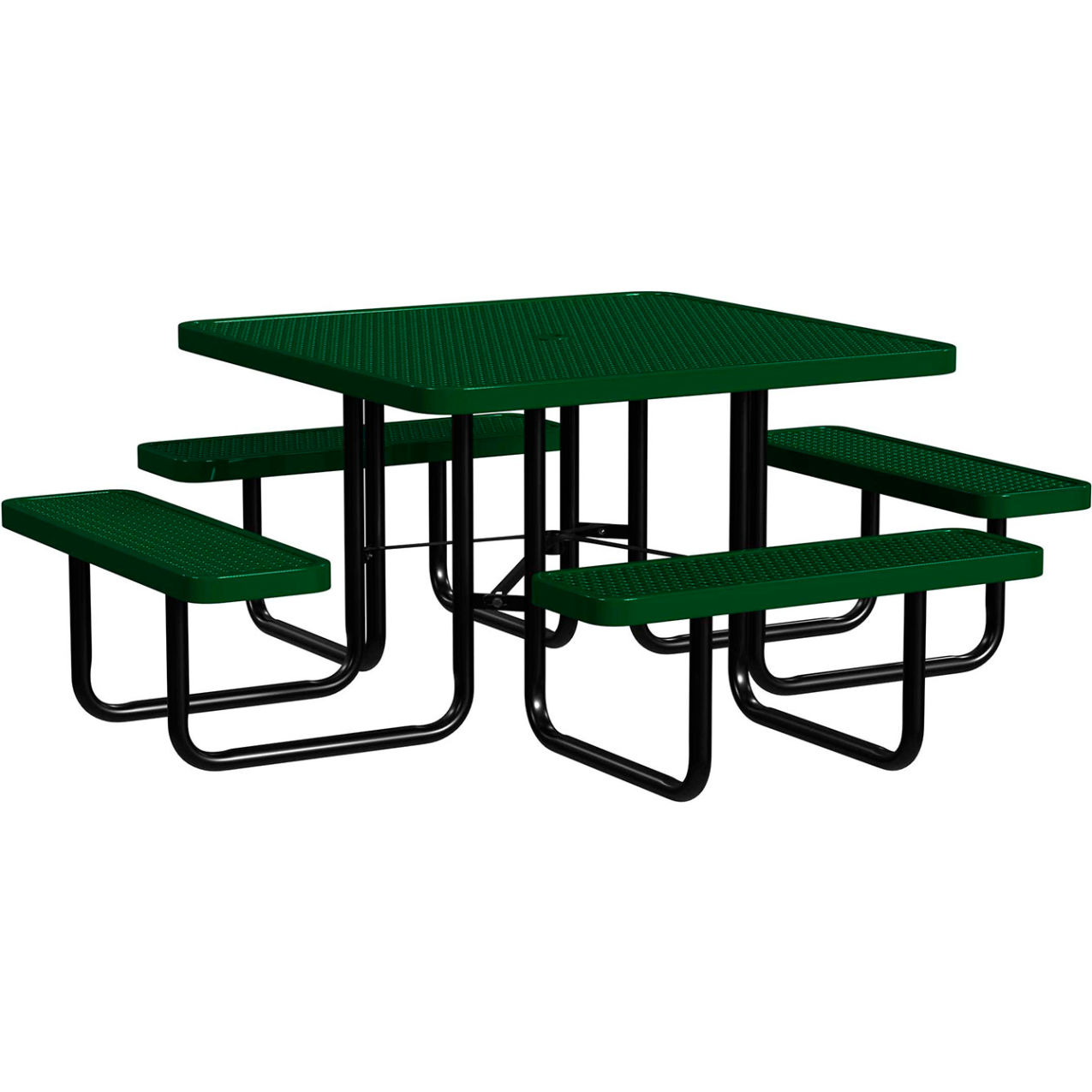 46" Square Standard Picnic Table, Expanded Metal, Portable, Black Green