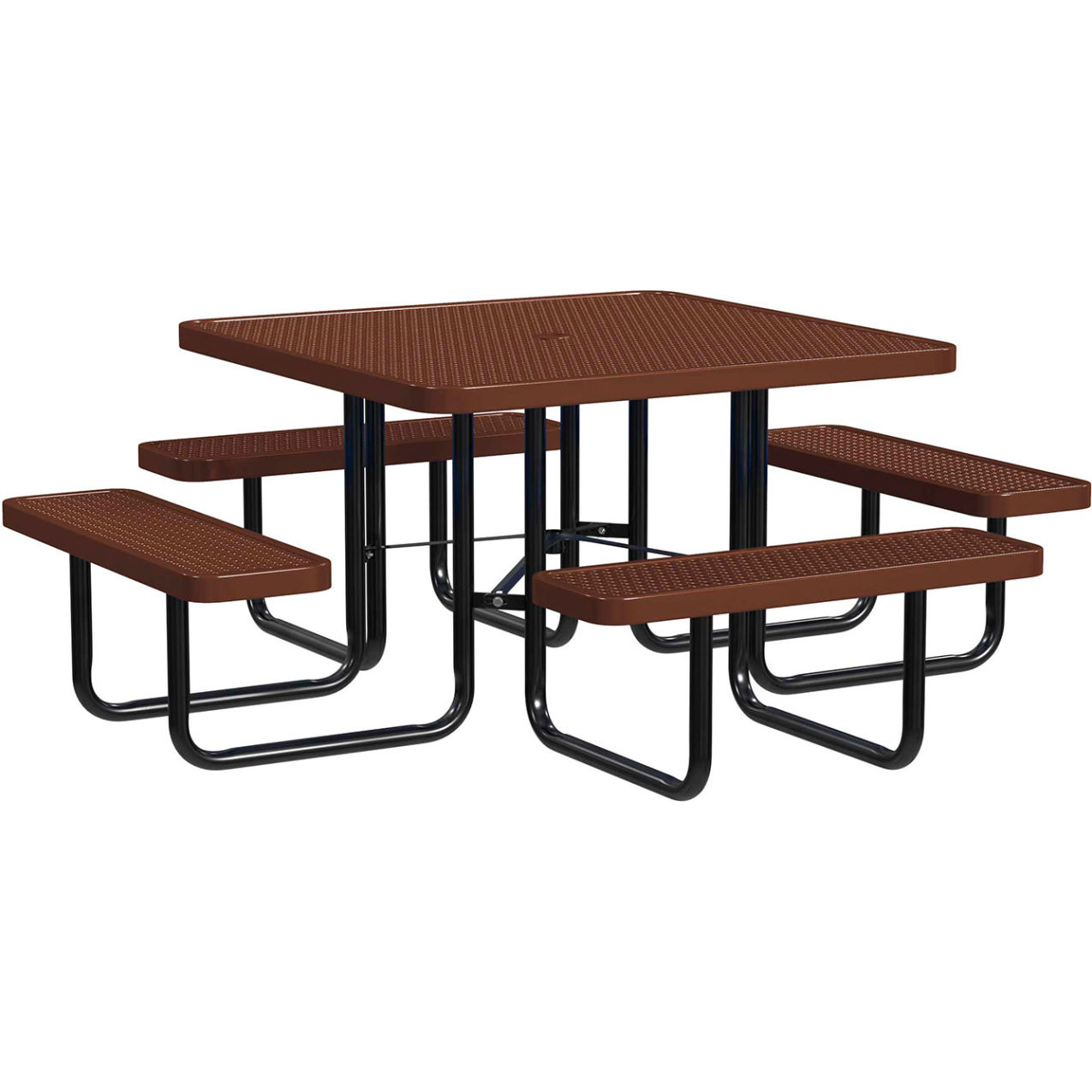 46" Square Standard Picnic Table, Expanded Metal, Portable, Brown